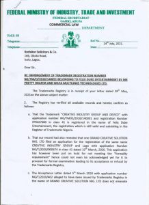 Ministry of trade letter