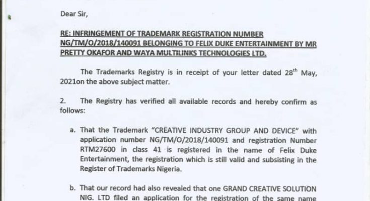 Ministry of trade letter
